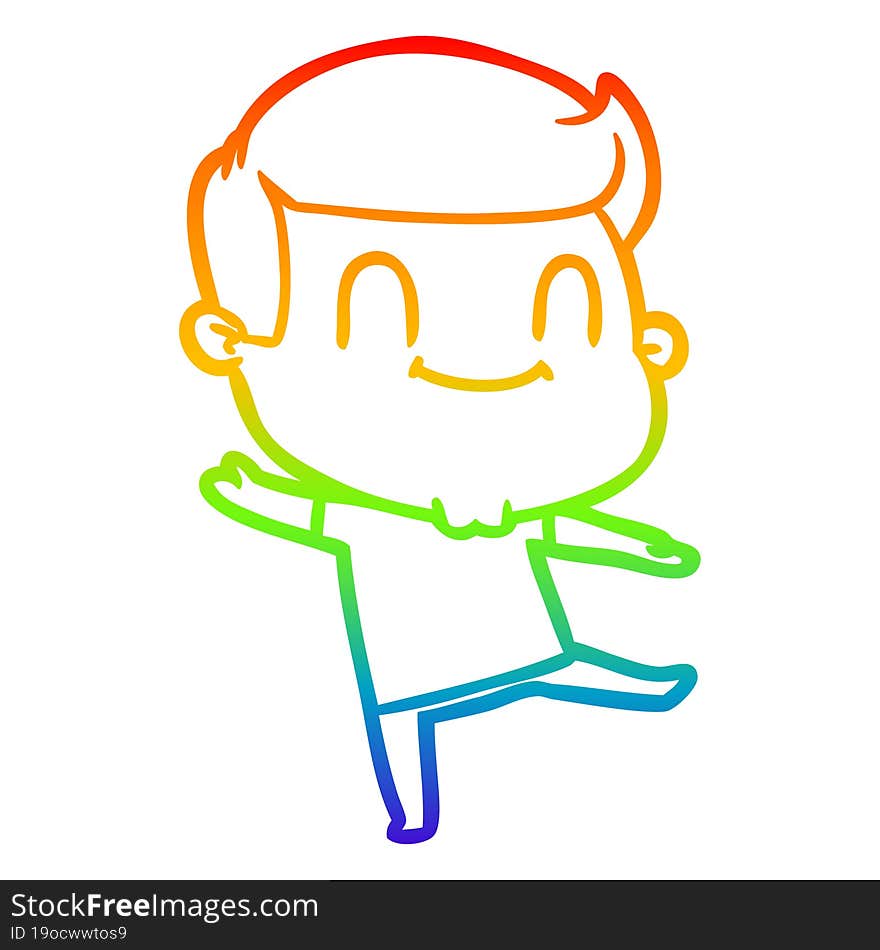 rainbow gradient line drawing of a cartoon happy man