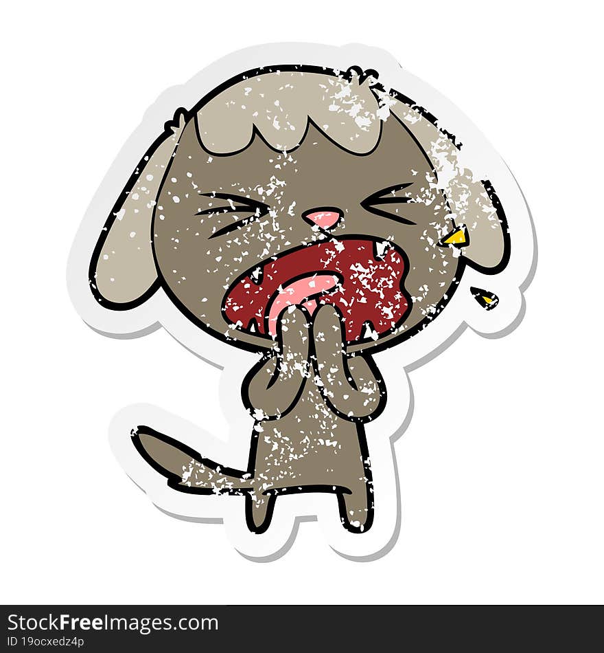 distressed sticker of a cute cartoon dog barking