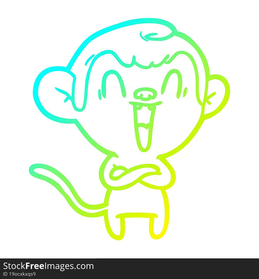 cold gradient line drawing of a cartoon laughing monkey