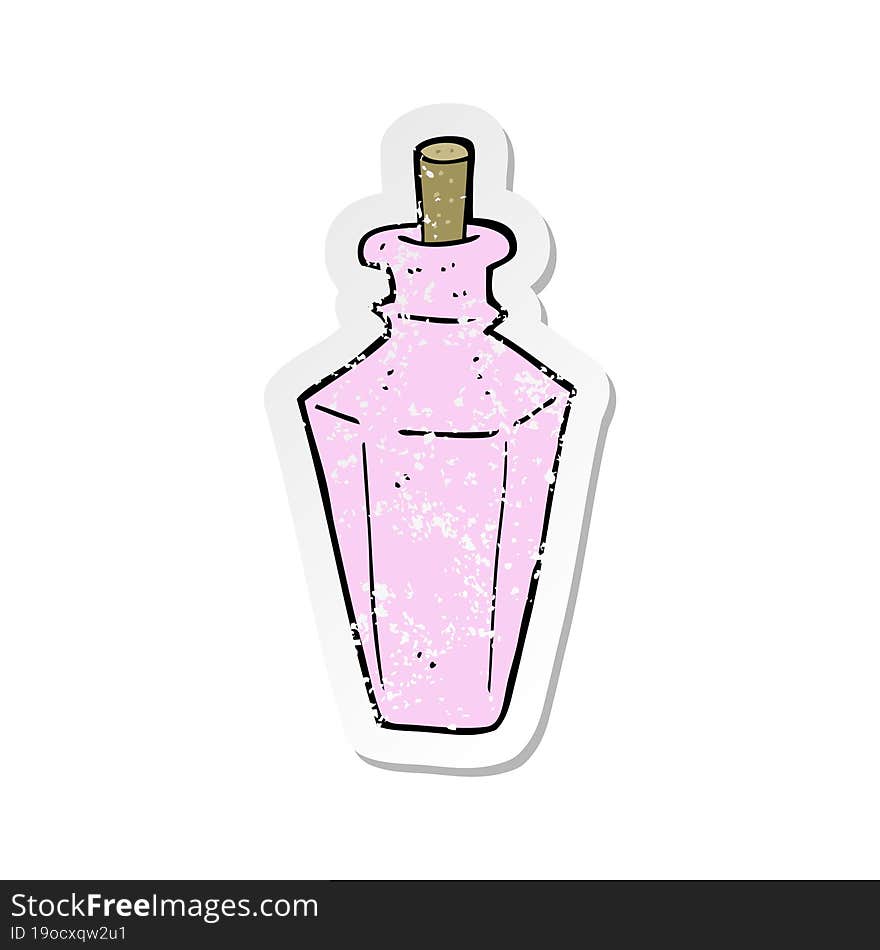 retro distressed sticker of a cartoon perfume fragrance bottle