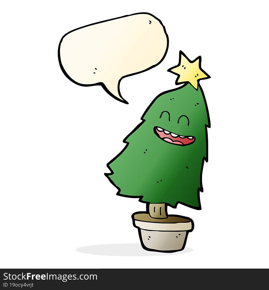 Cartoon Dancing Christmas Tree With Speech Bubble