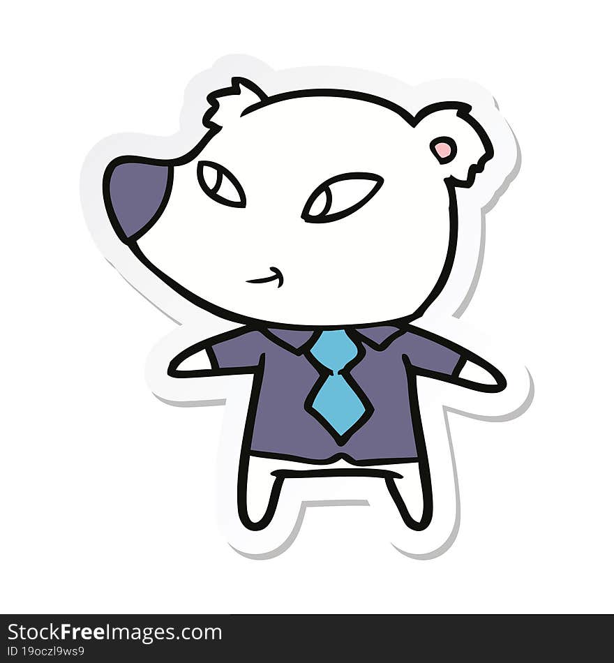 sticker of a polar bear in shirt and tie cartoon