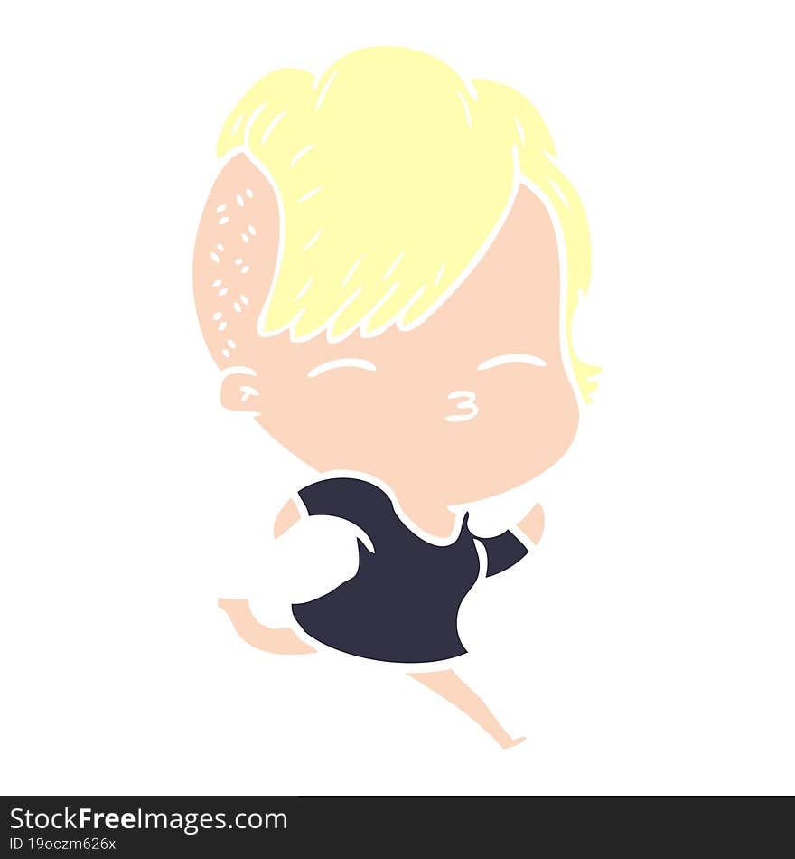 Flat Color Style Cartoon Squinting Girl Running