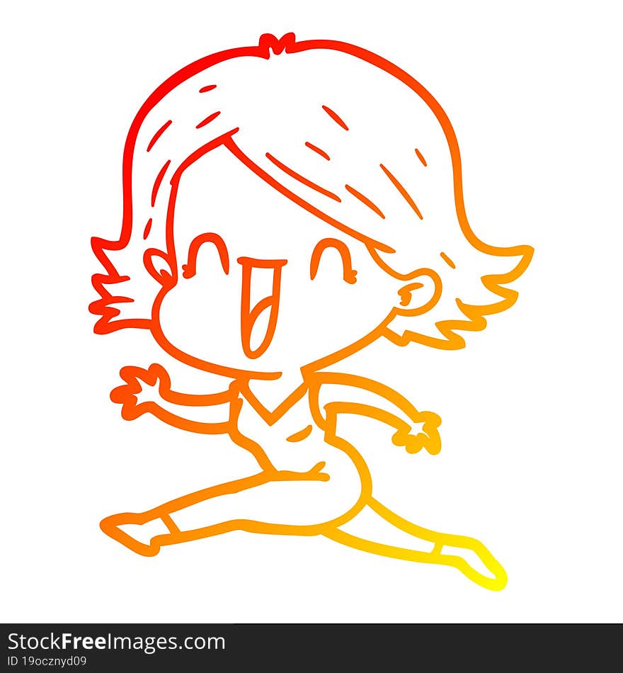 warm gradient line drawing cartoon happy woman