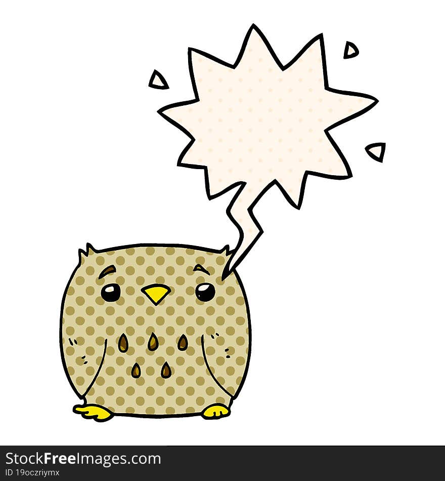 cartoon owl and speech bubble in comic book style