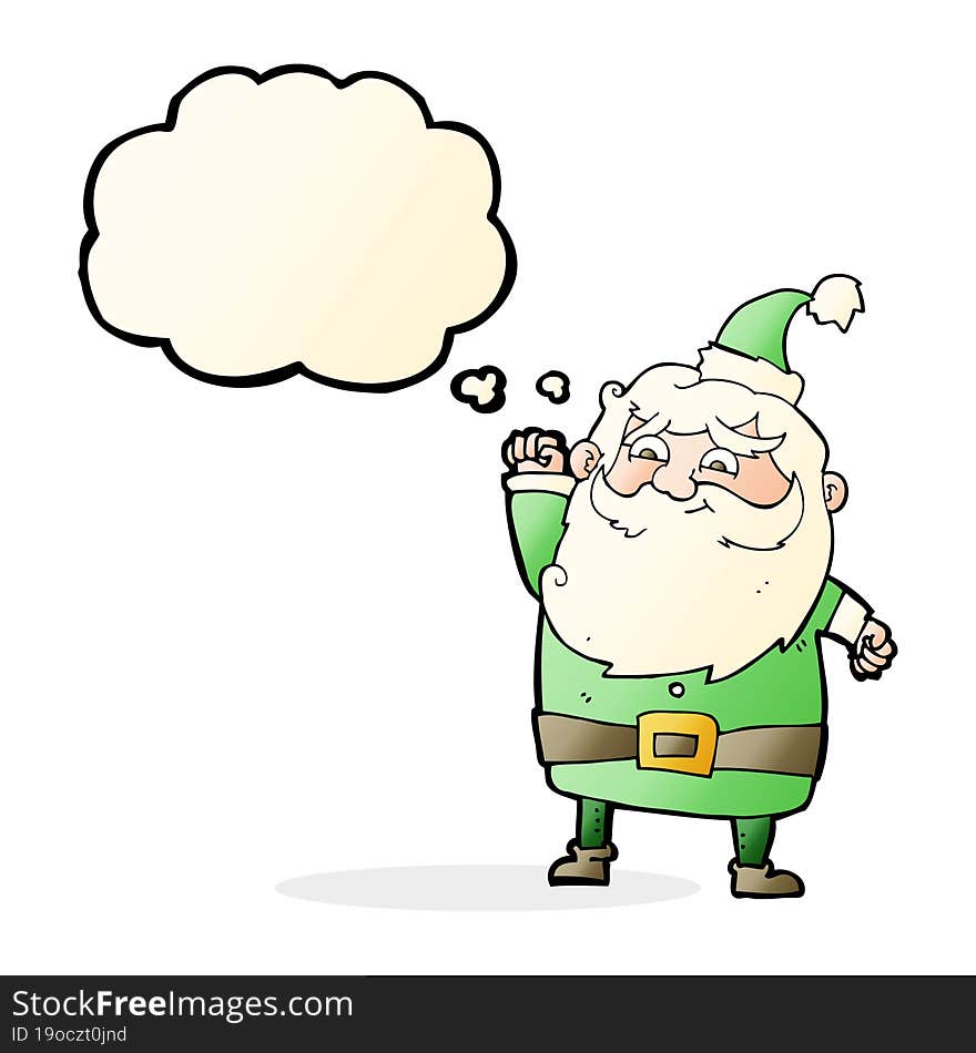 cartoon santa claus with thought bubble