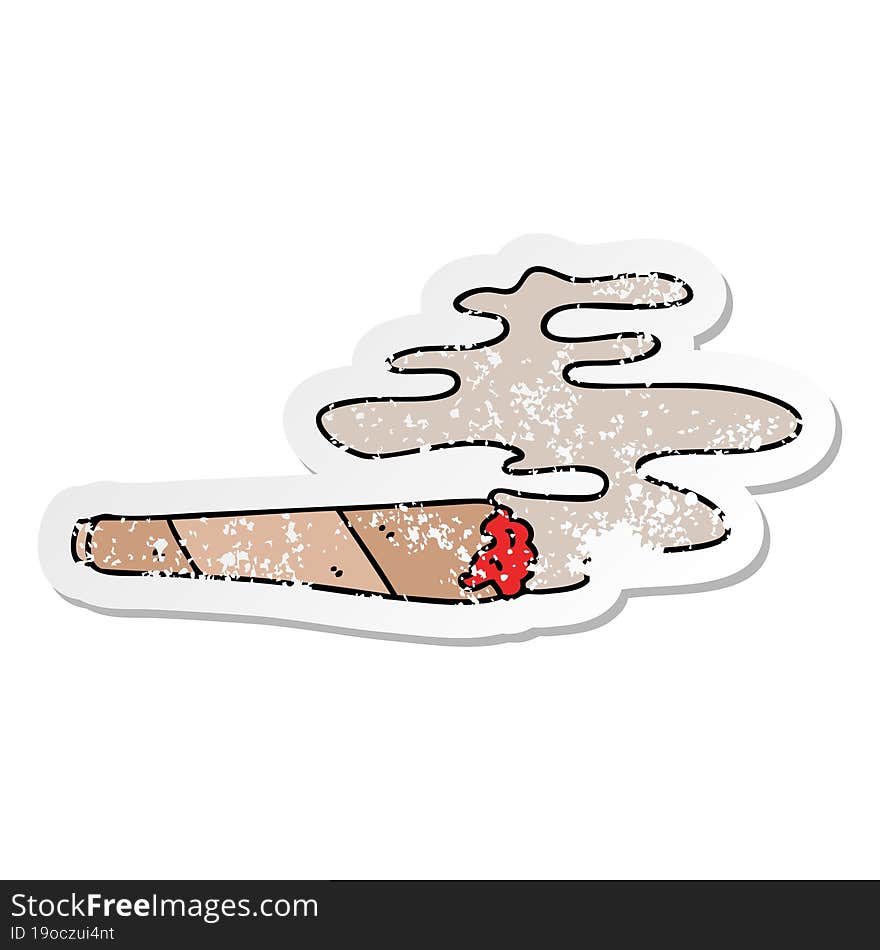 Distressed Sticker Of A Quirky Hand Drawn Cartoon Lit Joint