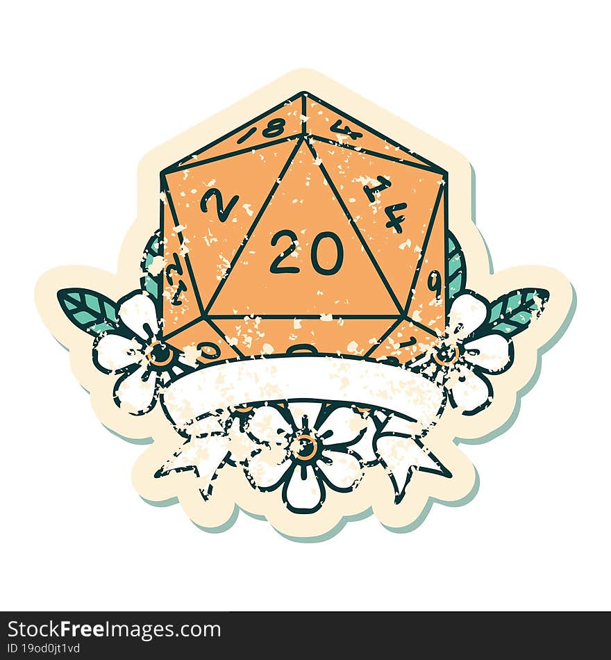 Natural 20 Critical Hit D20 Dice Roll Illustration