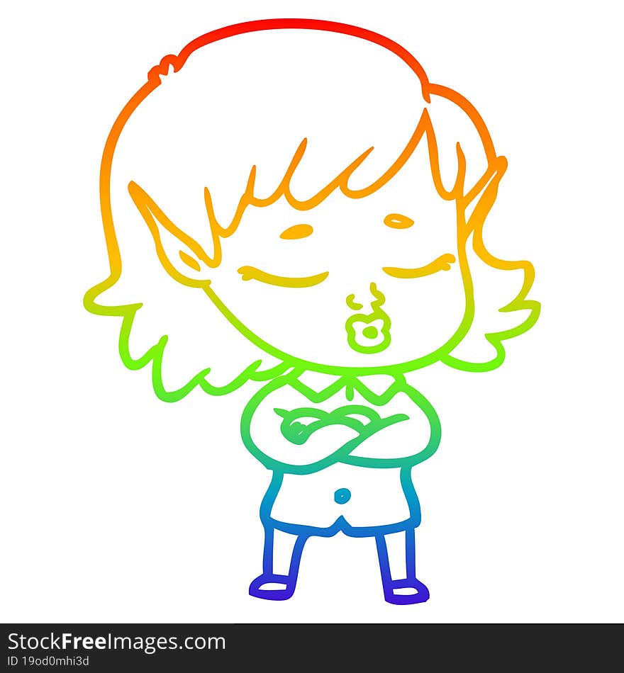 rainbow gradient line drawing pretty cartoon elf girl