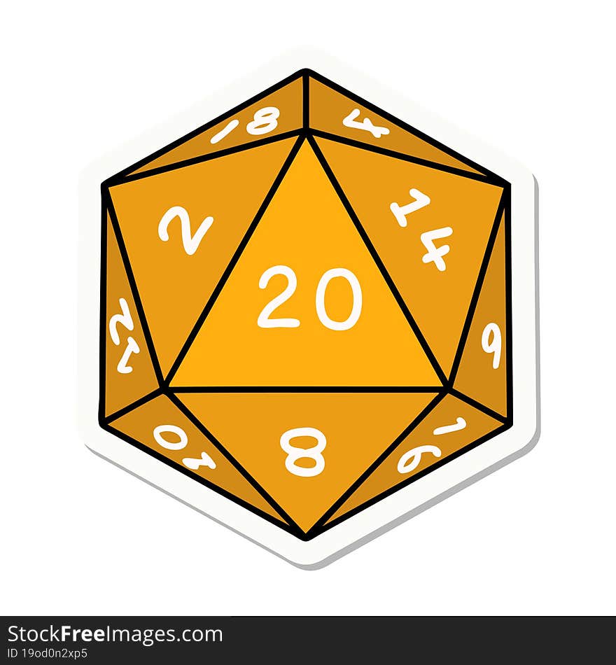 sticker of a natural 20 D20 dice roll. sticker of a natural 20 D20 dice roll