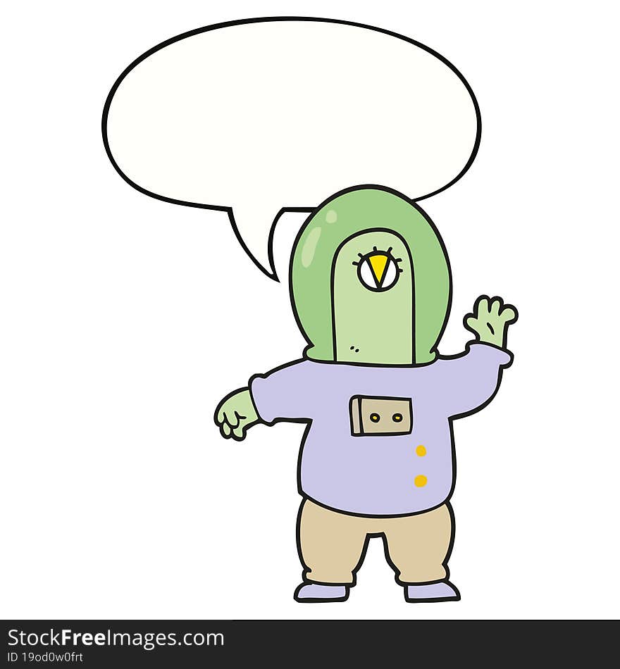 cartoon space alien with speech bubble. cartoon space alien with speech bubble