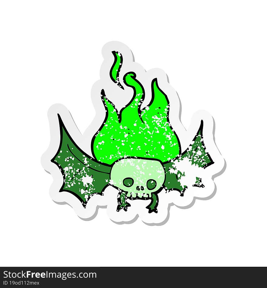 retro distressed sticker of a cartoon spooky skull bat