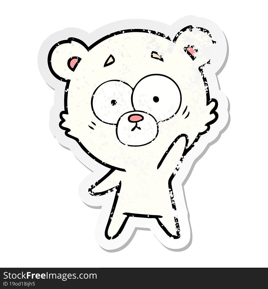 distressed sticker of a surprised polar bear cartoon