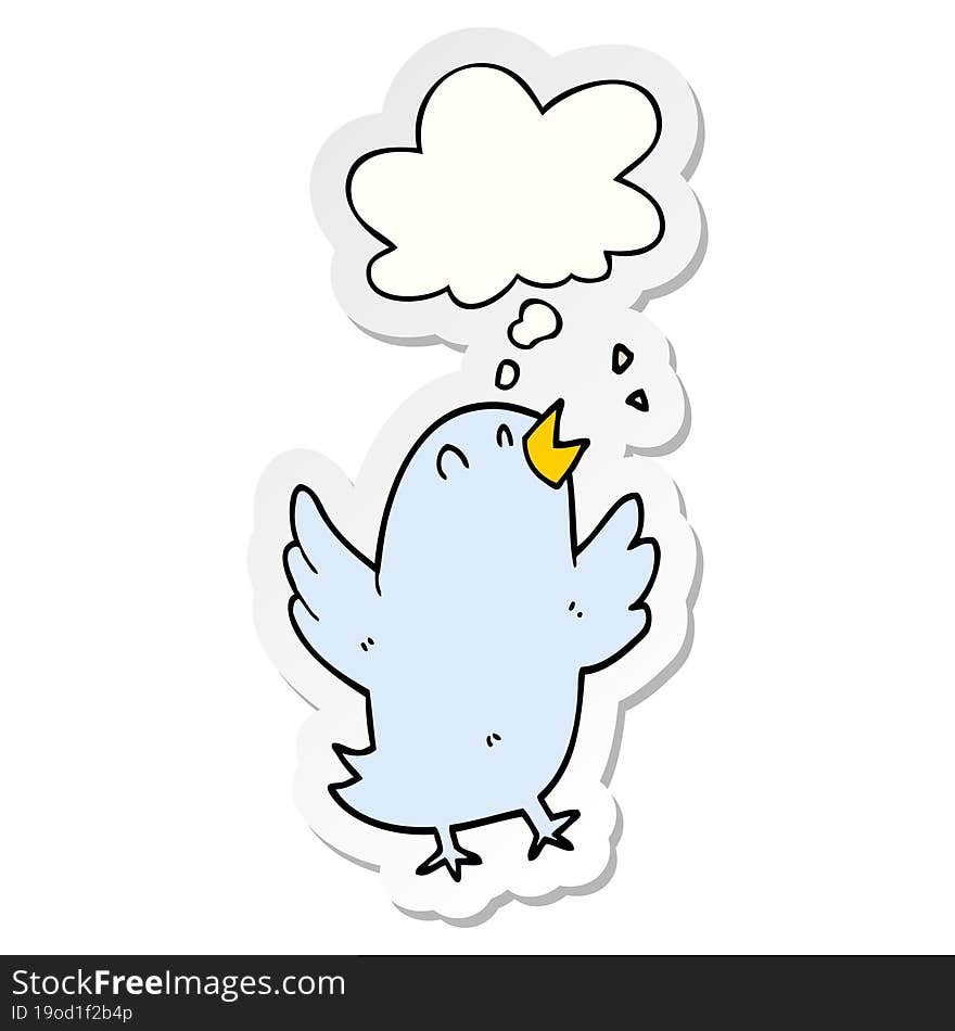 cartoon bird singing with thought bubble as a printed sticker