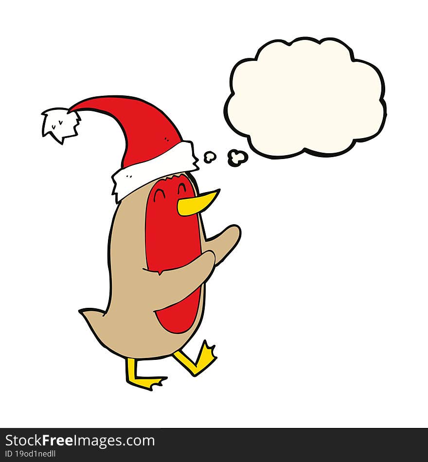 cartoon christmas robin with thought bubble