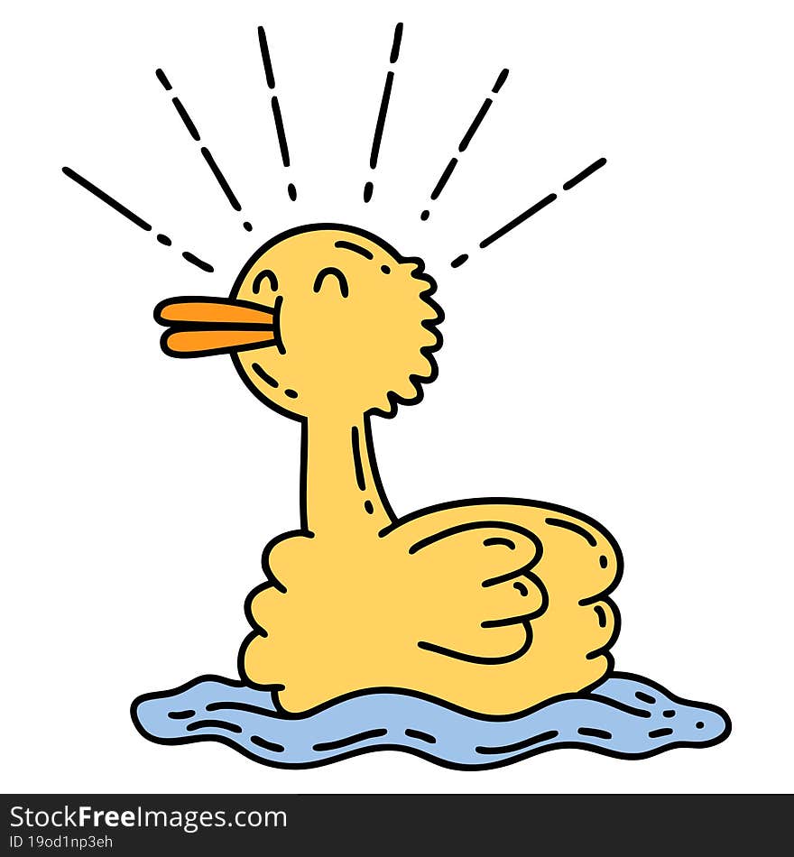 illustration of a traditional tattoo style swimming duck