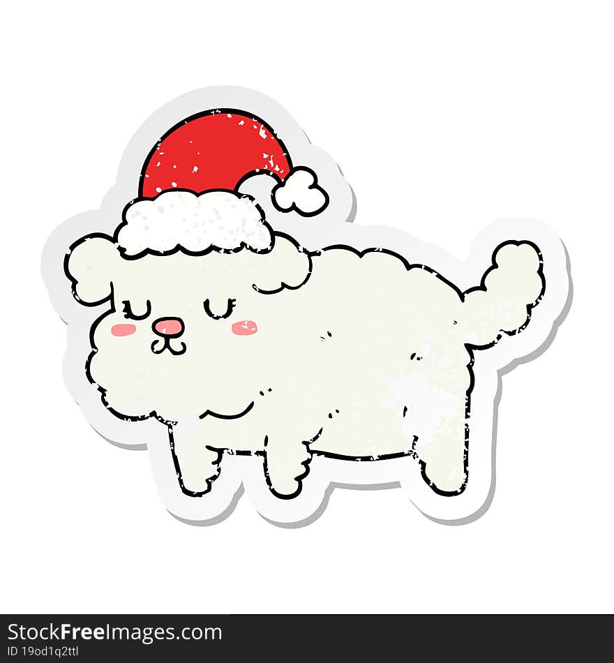 distressed sticker of a cute christmas dog