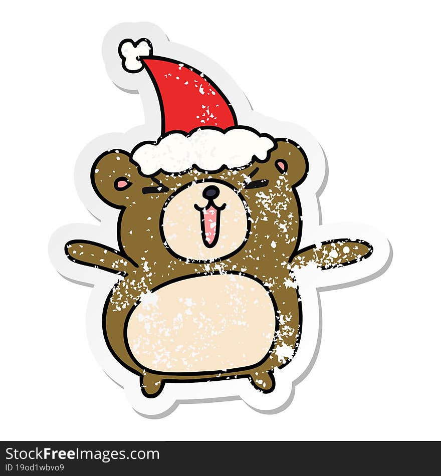 hand drawn christmas distressed sticker cartoon of kawaii bear