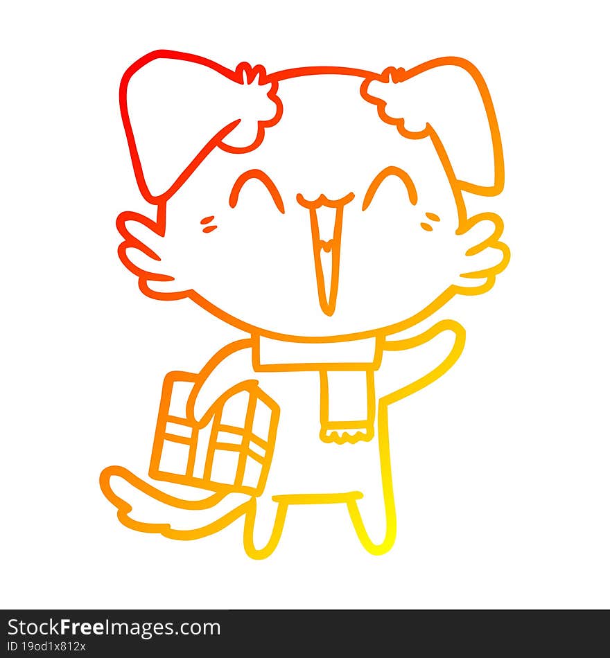 Warm Gradient Line Drawing Happy Little Cartoon Dog In Winter Clothes