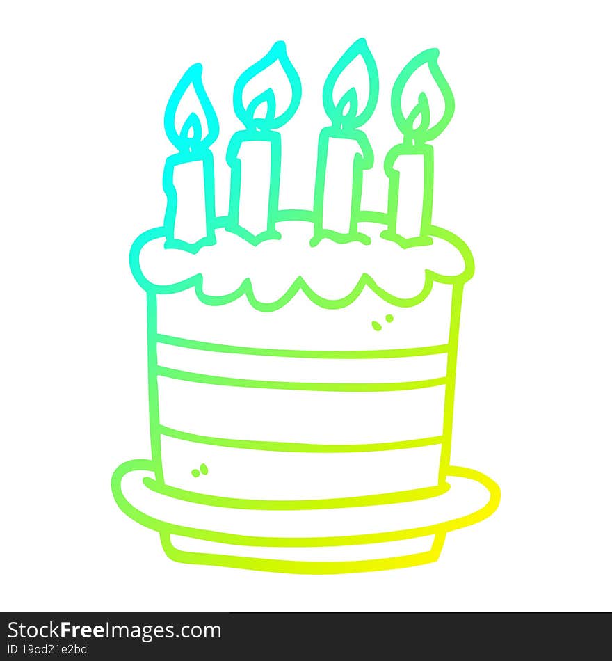 cold gradient line drawing of a cartoon birthday cake