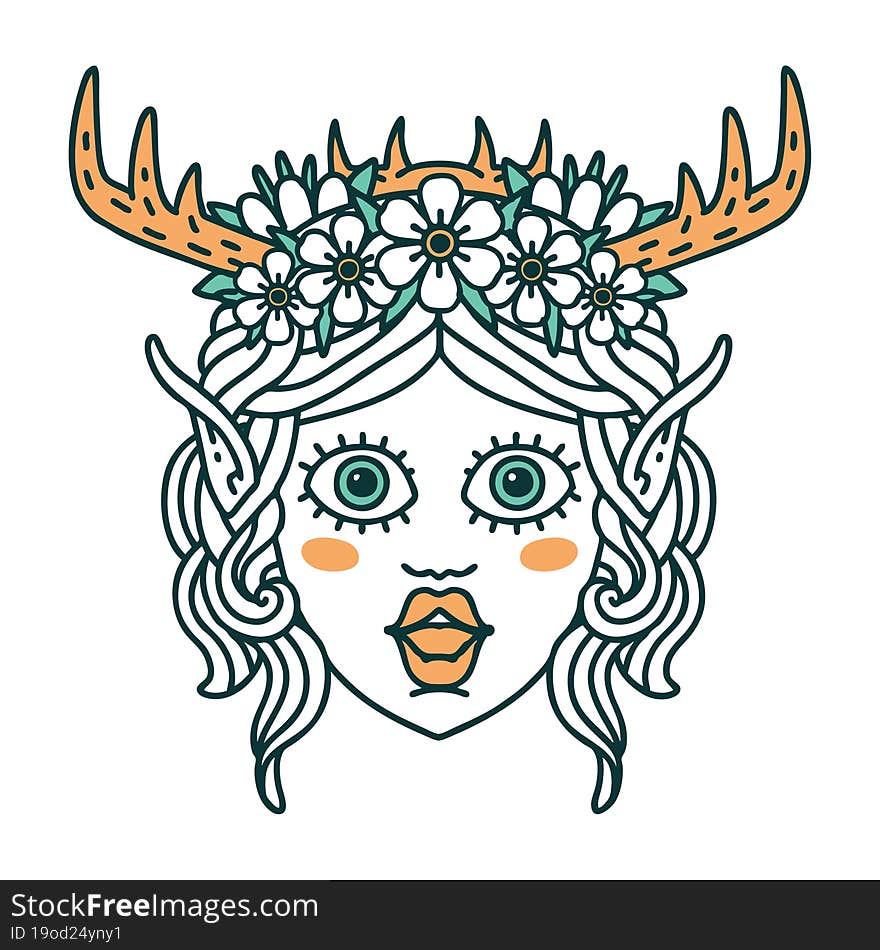 Retro Tattoo Style elf druid character face. Retro Tattoo Style elf druid character face