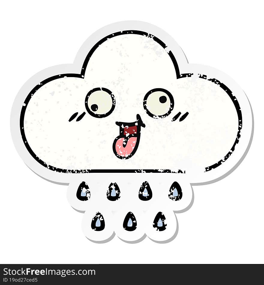 Distressed Sticker Of A Cute Cartoon Rain Cloud