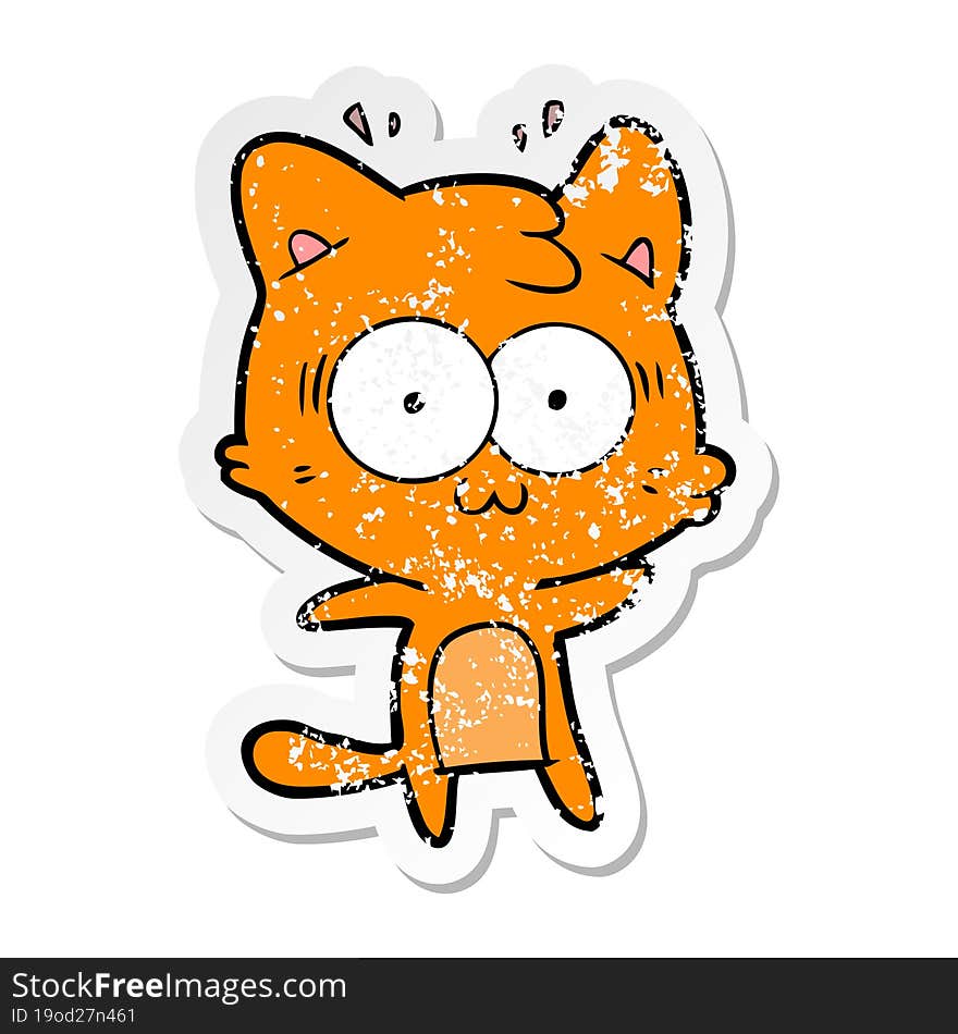 distressed sticker of a cartoon surprised cat