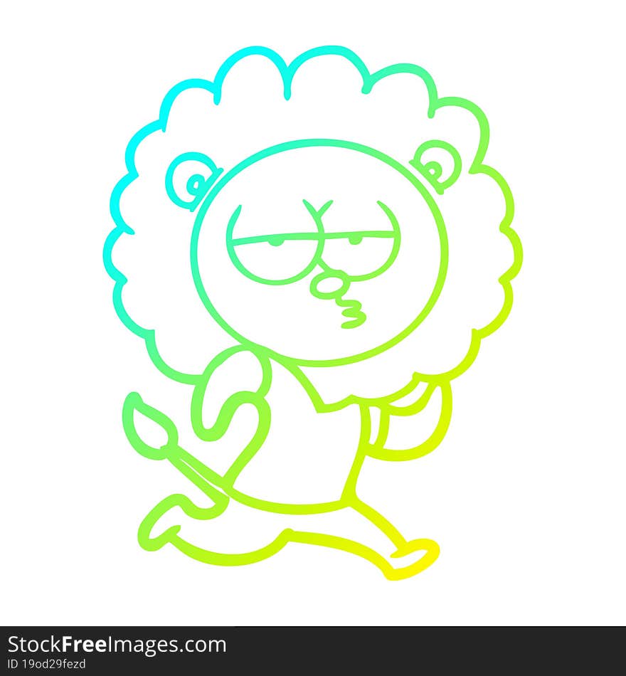 cold gradient line drawing cartoon running lion