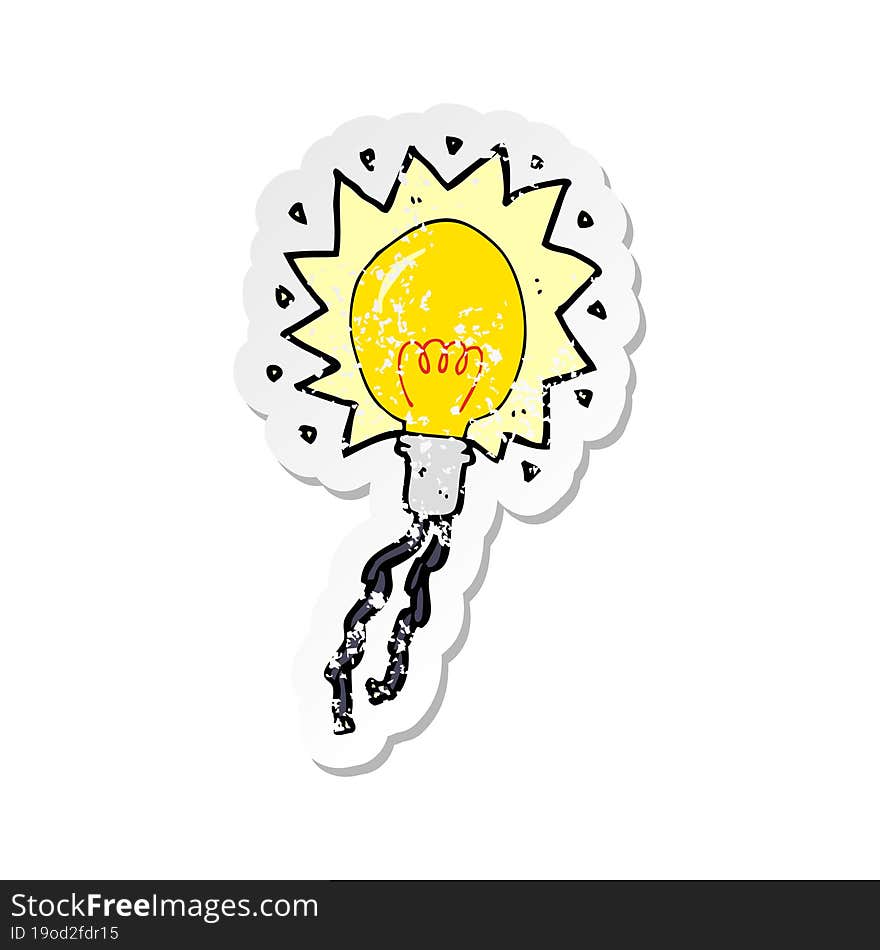 retro distressed sticker of a cartoon electric light bulb