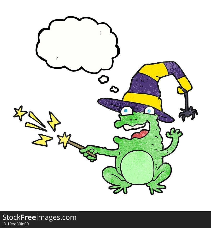 thought bubble textured cartoon toad casting spell