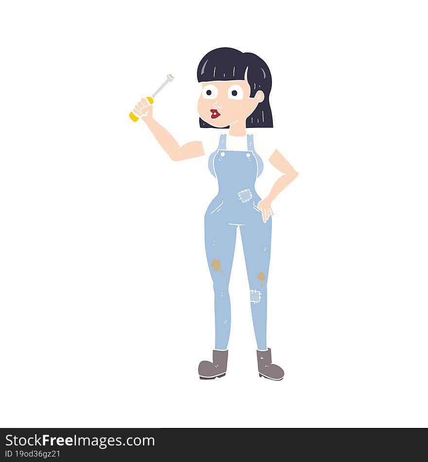 flat color illustration of a cartoon female mechanic