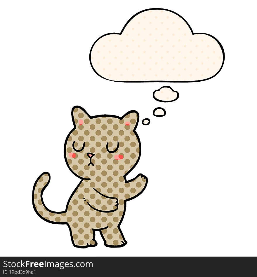 cartoon cat with thought bubble in comic book style