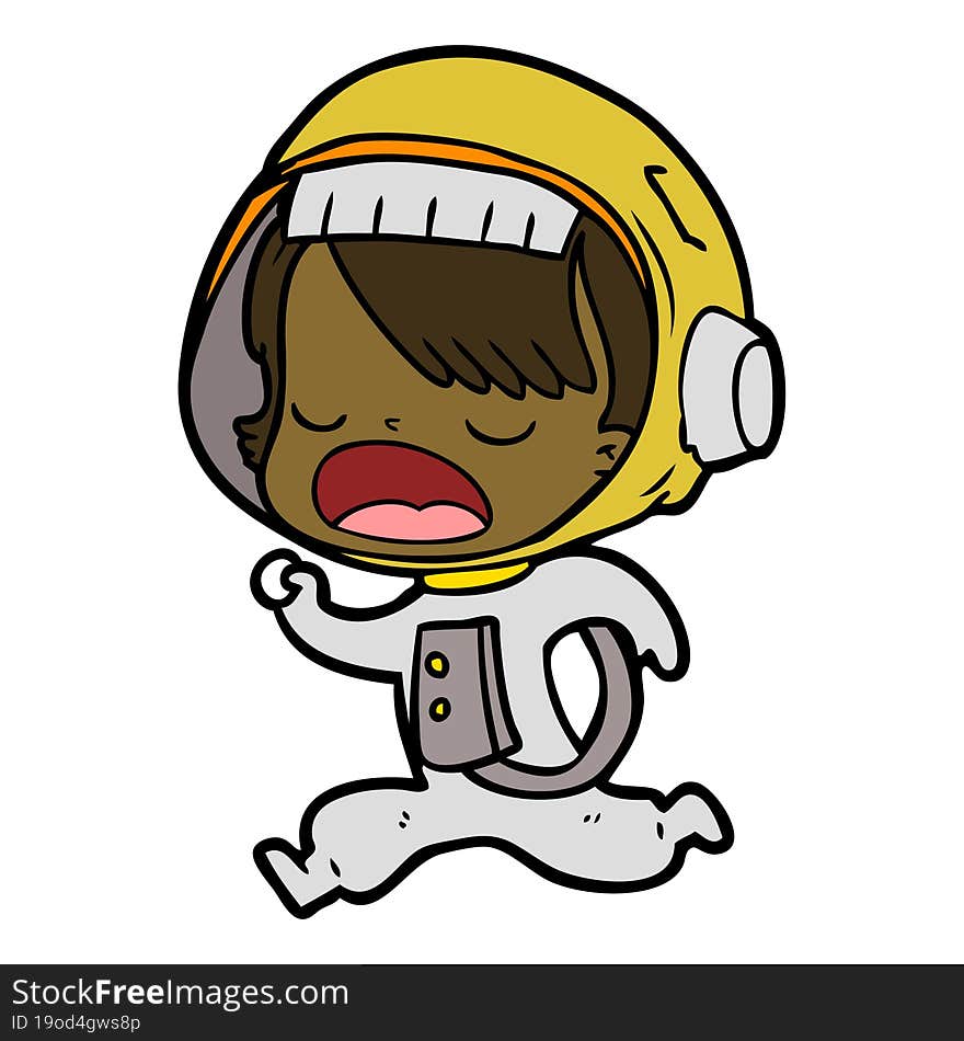 cartoon astronaut woman running. cartoon astronaut woman running