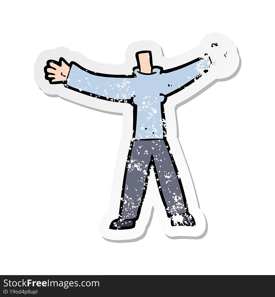 retro distressed sticker of a cartoon headless body