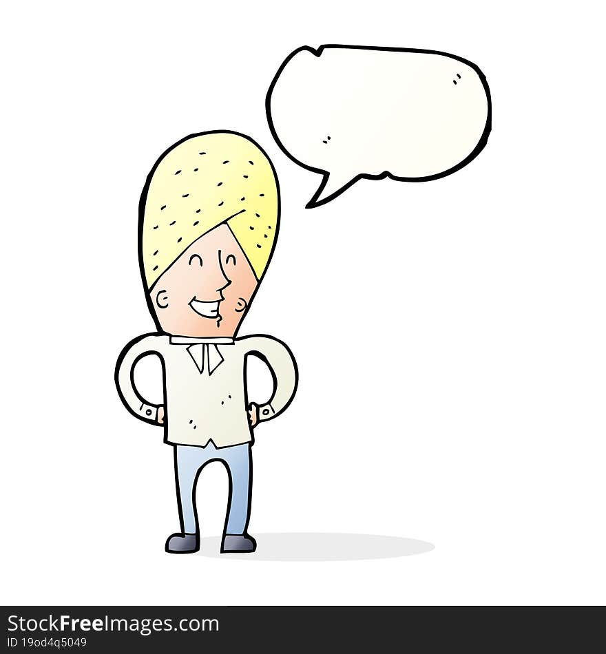 cartoon happy man with speech bubble