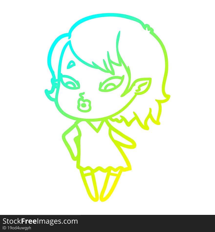 cold gradient line drawing cute cartoon vampire girl