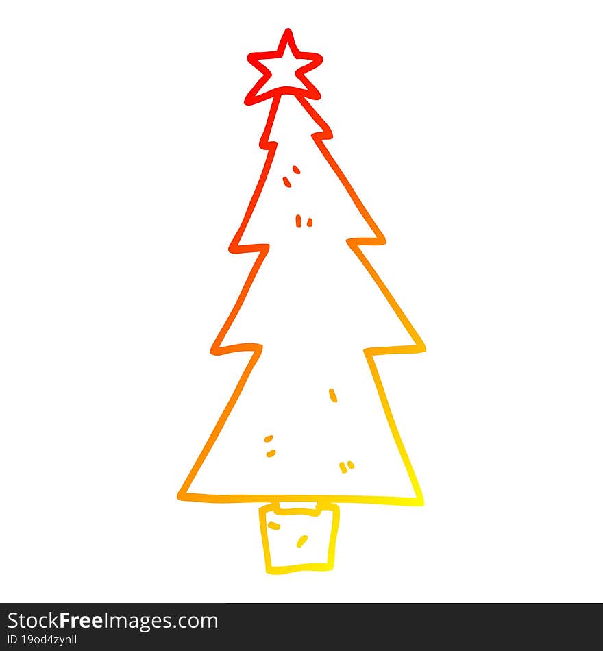 Warm Gradient Line Drawing Cartoon Christmas Tree