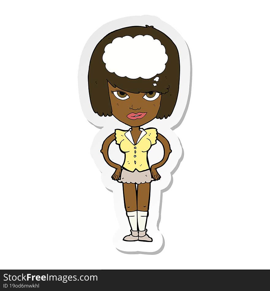 Sticker Of A Cartoon Woman Thinking