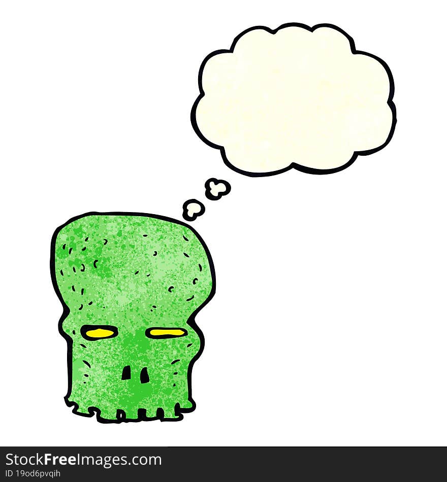 cartoon spooky skull with thought bubble