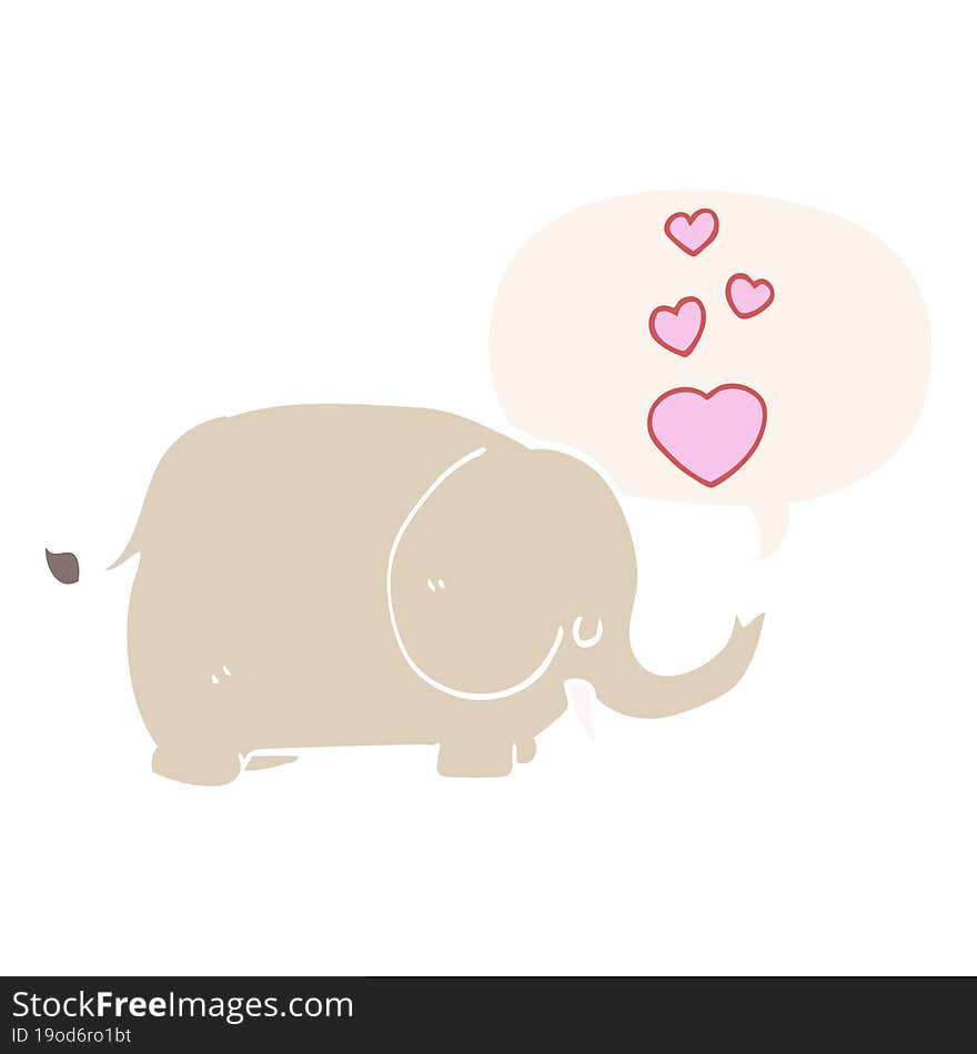 cute cartoon elephant with love hearts with speech bubble in retro style. cute cartoon elephant with love hearts with speech bubble in retro style