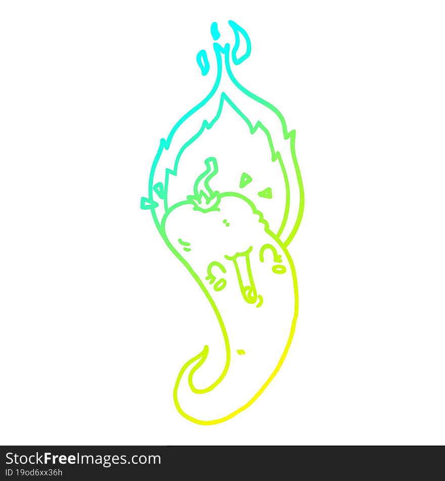 cold gradient line drawing cartoon flaming hot chili pepper