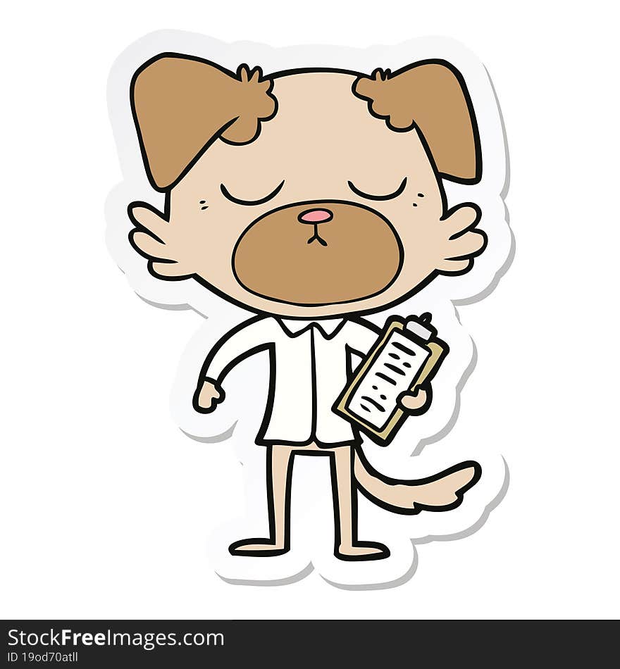 sticker of a cute cartoon dog wearing office shirt