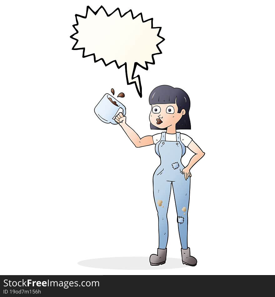 Speech Bubble Cartoon Female Worker With Coffee Mug