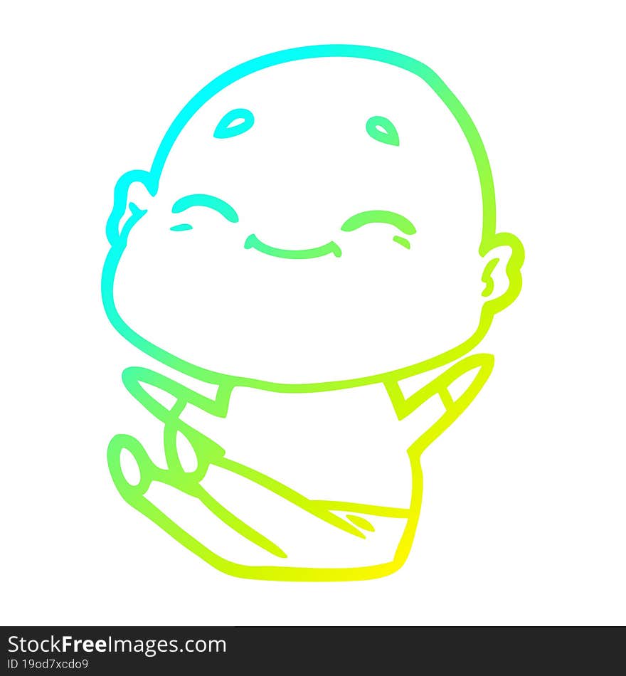 cold gradient line drawing happy cartoon bald man