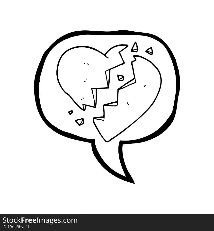 freehand drawn speech bubble cartoon broken heart