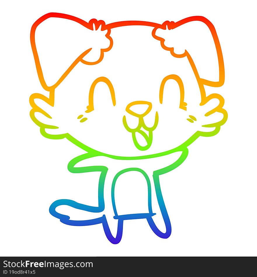 rainbow gradient line drawing laughing cartoon dog