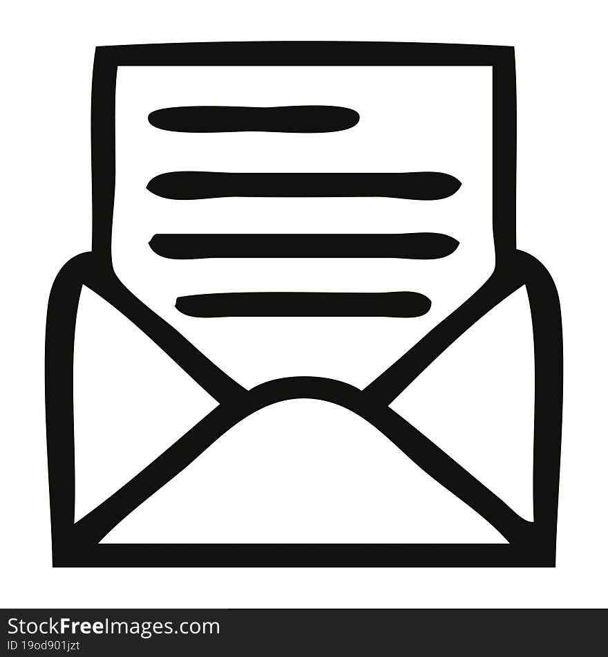 line drawing cartoon letter and envelope