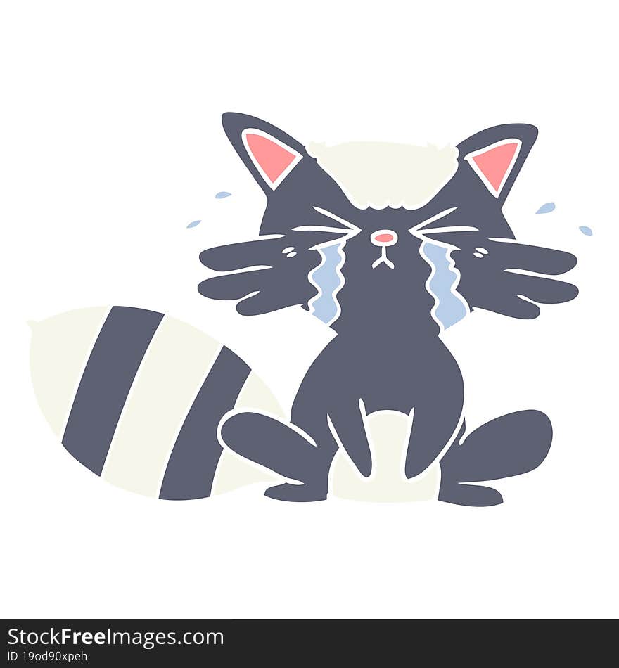 flat color style cartoon raccoon crying