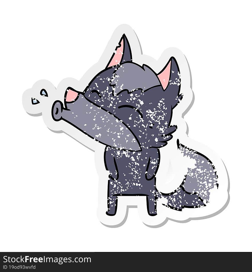 Distressed Sticker Of A Howling Wolf Cartoon