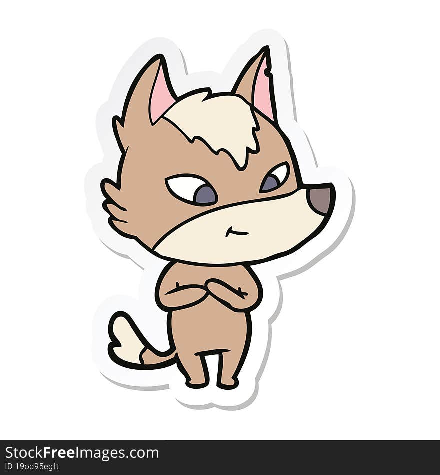 sticker of a friendly cartoon wolf